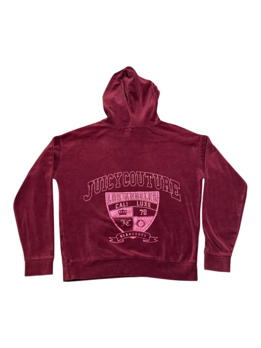 Y2k Juicy Couture Women Velvet Hoodie Wine Purple Spell Out Sweatshirt Velour S